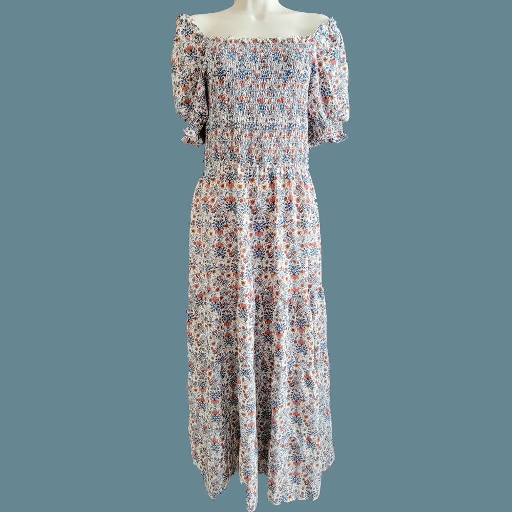 Smocked Bodice Printed Chiffon Tiered Maxi Dress Size XS by Max Studio, NWT